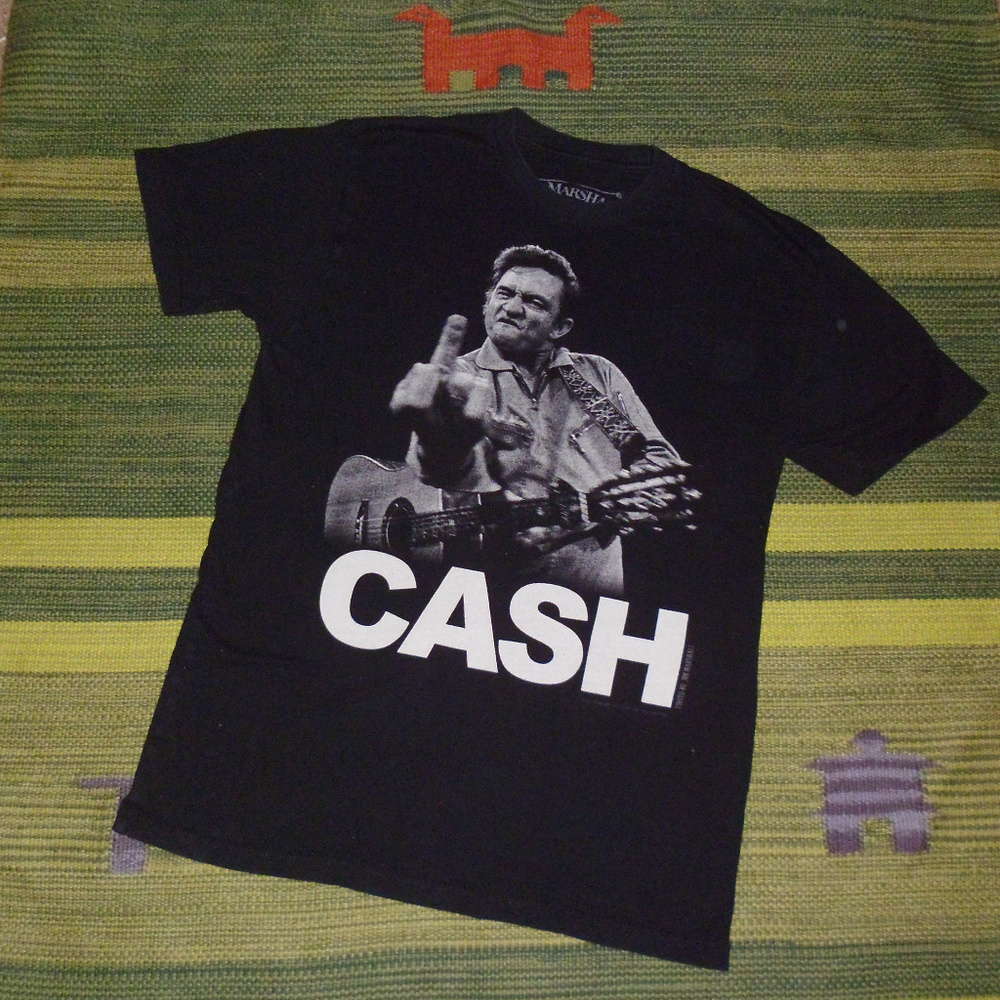 Johnny Cash middle finger black tee tshirt S